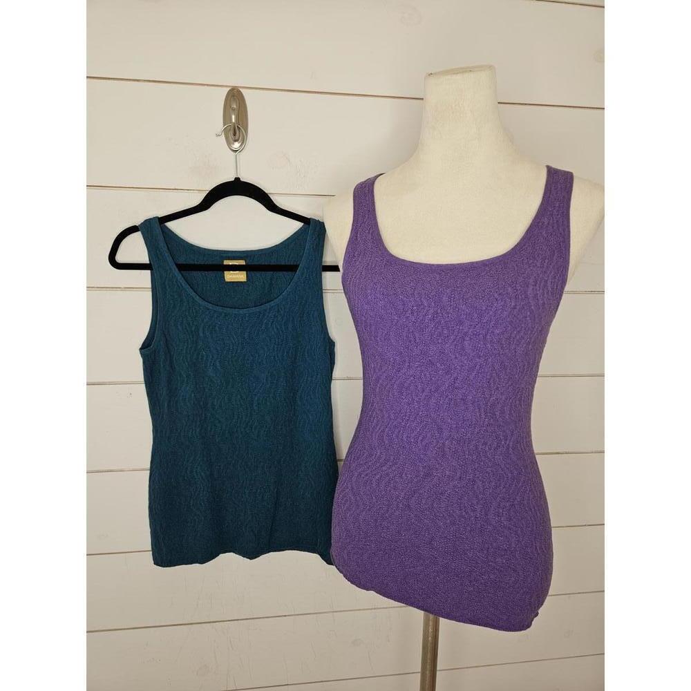 Lot of 2 Damask Medium 1-Teal blue & 1-Purple stretchy textured tank tops